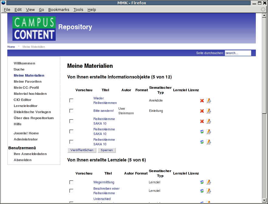 Anwendungen konkret CampusContent CampusContent verwendet als Speichermedium den MultiMedia Katalog.