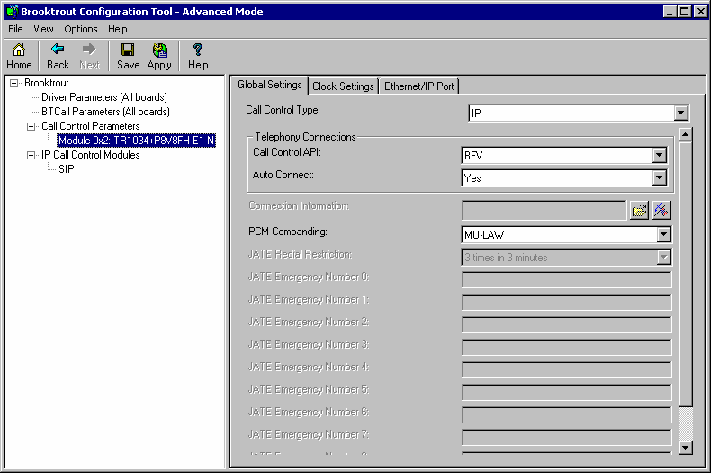 Screenshot 7: Fenster des Brooktrout-Konfigurations-Tools 13. Überprüfen Sie, ob die Einstellungen für Ihre Installation geeignet sind. Falls Sie keine Änderungen an der Konfiguration vorgenommen (d.