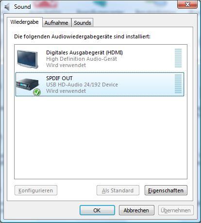 ❶ Windows Vista Einstellungen Nach der erfolgreichen Installation des Treibers können Sie das USB HD-Audio Gerät mit dem beiliegenden USB-Kabel und einem freien USB- Anschluss Ihres PCs verbinden.