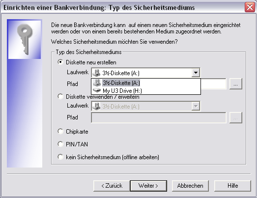 VR-NetWorld Software Version 4.x Einrichten einer HBCI-Bankverbindung mit Wechseldatenträger (z.b. USB-Stick, Diskette) Um eine Bankverbindung einrichten zu können, müssen Sie über Administratorbzw.