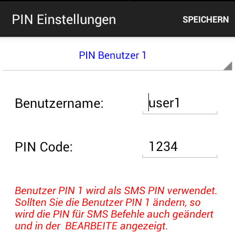 Zugangsdaten verwalten Im Menü Zugangsdaten können Sie Benutzernamen und PIN-Codes für verschiedene Benutzer einstellen und ändern. (Werkseinstellung für PIN-Code Benutzer 1 ist 1234).