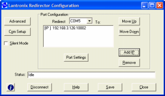 7. Schritt: COM-Port mit IP-Adresse und TCP-Portnummer verknüpfen Klicken Sie nun auf Add IP in der Oberfläche der Konfigurationssoftware, um den neuen (virtuellen) COM-Port mit der IP-Adresse und