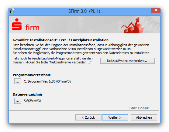 Installation im Netzwerk Falls Sie SFirm auf mehreren Arbeitsstationen nutzen, muss die Installation nach der Erstinstallation auf den anderen Arbeitsplätzen wiederholt werden.