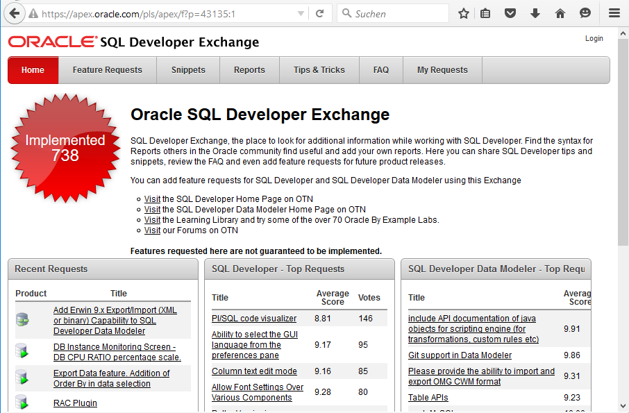 SQL Developer Exchange Enhancement Requests