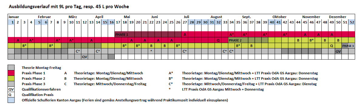 2.1.3 Ausbildung Pflege HF berufsbegleitend (4 Jahre für Quereinsteiger) Unabhängig von der prozentualen Anstellung muss die Theorie zu 100 Prozent besucht werden (5-Tage-Woche).