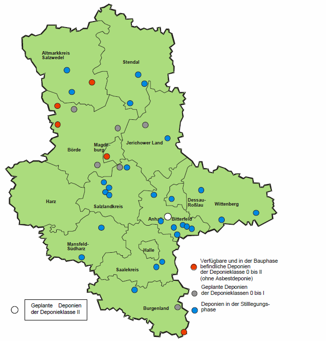 Statistiken Deponiestandorte in Sachsen-Anhalt Sachsen-Anhalt verfügt über große geschlossene Deponien (DK I) und große Altlasten hoher Bedarf an