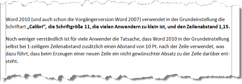 DAUERHAFTE ÄNDERUNG VON SCHRIFTART, SCHRIFTGRÖßE UND ZEILENABSTAND Word 2010 und 2007 Jedes neue leere Dokument, das mit Word 2010 erstellt wird, basiert auf einer Dokumentvorlage mit dem Namen