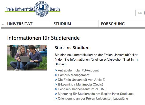 de/ (weiter ab Punkt 2) oder über die Startseite der FU Berlin www.fu-berlin.