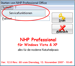 Programmstartfenster