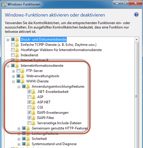 Komponenten und Funktionen auswählen Systemsteuerung > Programme und Funktionen > Windows-Funktionen aktivieren oder deaktivieren auswählen.