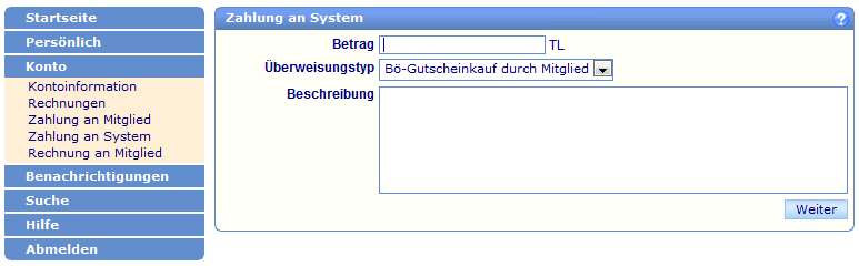 Es erfolgt eine Sendungsbestätigung. Mit OK beenden. Wie verschenke ich einen Gutschein? in der Menüleiste Konto und dann Zahlung an System auswählen.