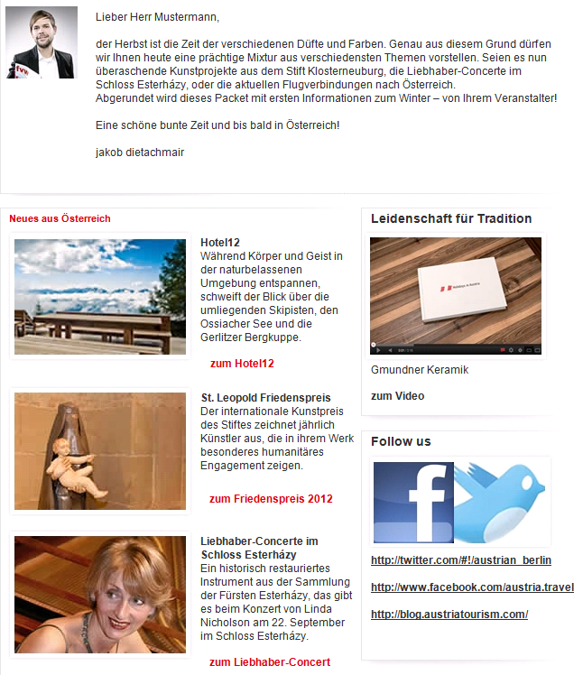 Touristik Expedienten-Newsletter Expedienten-Newsletter Vorstellung Ihres verprovisionierbaren Angebots im Expedienten-Newsletter der ÖW