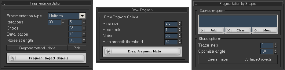 Unter der Fragmentation Schaltfläche ist unter anderem ein zweiter Iterations Wert zu finden. Dieser kann benutzt werden, um eine Variation in die Anzahl der Objektfragmente zu bringen.
