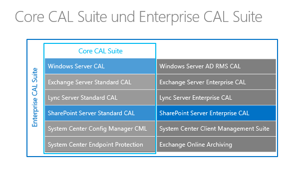 SharePoint Server CALs können einzeln oder als Bestandteil einer CAL Suite lizenziert werden.