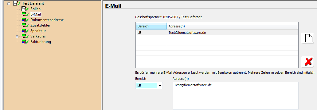 9.2.3 Hinterlegung des E-Mail-Typs im Partnerstamm Der bereitgestellte E-Mail-Typ aus der Schnittstelle wird in der abgebildeten Maske angezeigt.