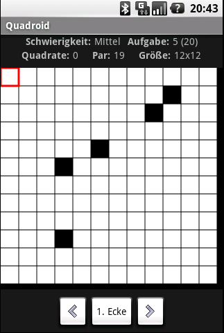 Andere Logikrätsel: Quadroid Fülle das große Quadrat mit möglichst wenigen kleinen Quadraten aus! Die schwarzen Blöcke können nicht überdeckt werden.