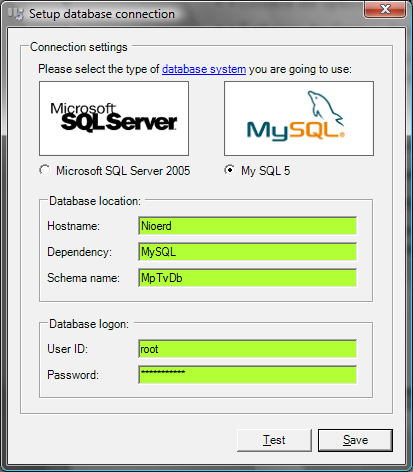 Konfiguration von TV Server Für die Konfiguration starten Sie das Konfigurationsprogramm des TV-Servers. Hier wählen Sie als Datenbank MySQL.