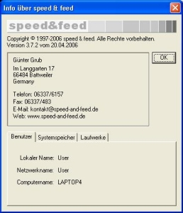 208 speed&feed Hilfe Sprache angezeigt. Hinweis Die Hilfeseiten und das Benutzerhandbuch sind derzeit nur in der Sprache Deutsch verfügbar. 7.