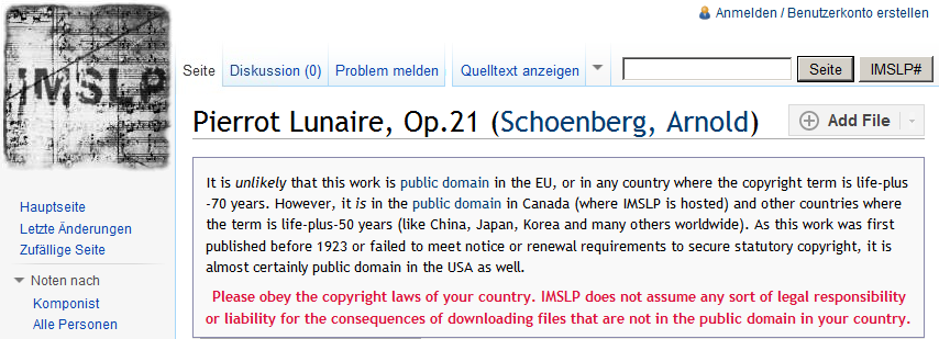 IMSLP Disclaimer > - > IMSLP-Dokumente gemäss kanadischem Urheberrecht gemeinfrei > IMSLP lehnt jede rechtliche