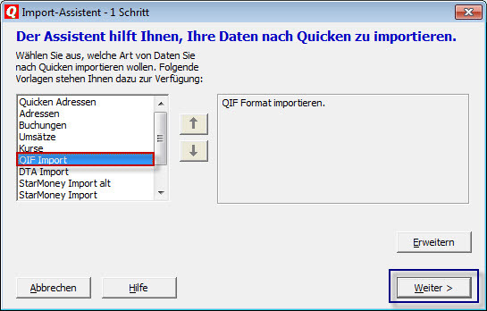 importieren Sie diese in Quicken: 1.