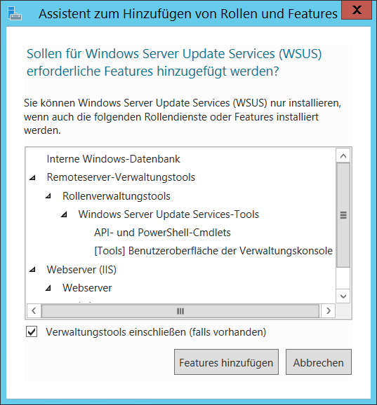 In der Installation des WSUS kann der WSUS für die Verwendung einer WID (Windows Internal Database) konfiguriert werden. Diese wird in dem Fall direkt mit installiert.