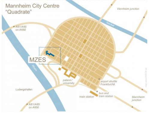 Zu Fuß Zu Fuß benötigen Sie rund 20 Minuten vom Mannheimer Hauptbahnhof bis zum MZES: Verlassen Sie den Hauptbahnhof in Richtung des Stadtzentrums.