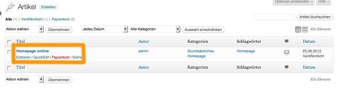 Dort geht man auf Editieren und kann nun etwas ändern. Nach dem Ändern eines neuen Artikels oder Kommentars ist es sehr wichtig, die Änderungen zu speichern.