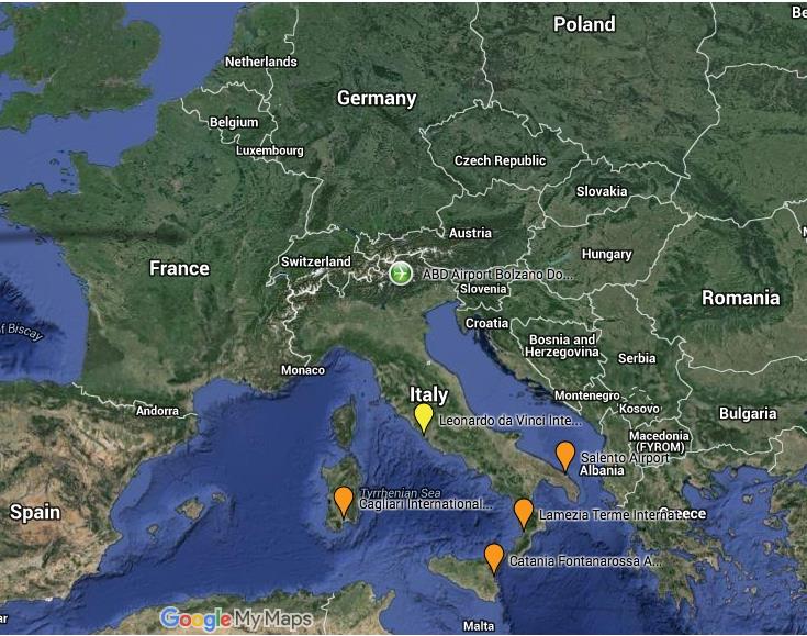 Linie: Outgoing Charter: Rom Brindisí, Cagliari, Lamezia Terme, Catania Quelle: