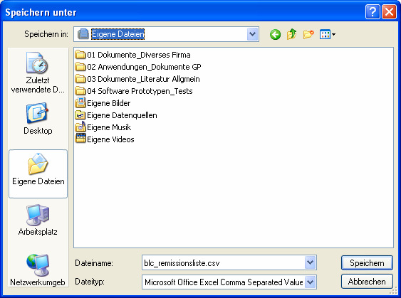 7: Dialog-Box Excel-Dokument Öffnen oder Speichern Die generierte Remissionsliste kann nun gleich geöffnet werden (Button Öffnen ) oder zunächst lokal auf Ihrem Computer gespeichert werden.