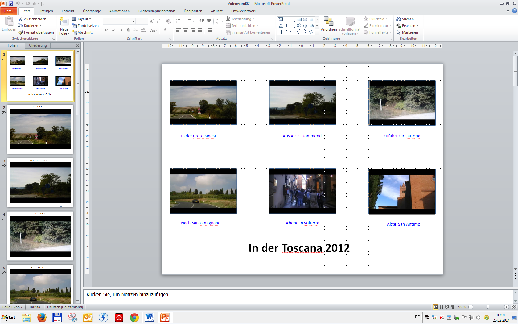 Eine einfache Videowand in PowerPoint 2010 In der o.a. Abbildung sehen wir eine, wie ich sie nenne, einfache Videowand mit der Möglichkeit der Auswahl von Videofilmen zur Großanzeige.