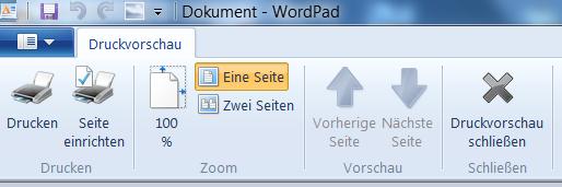 Drucken von Dokumenten Klicken Sie auf die Menüschaltfläche WordPad, wählen Sie dann Drucken, und anschließend die gewünschten