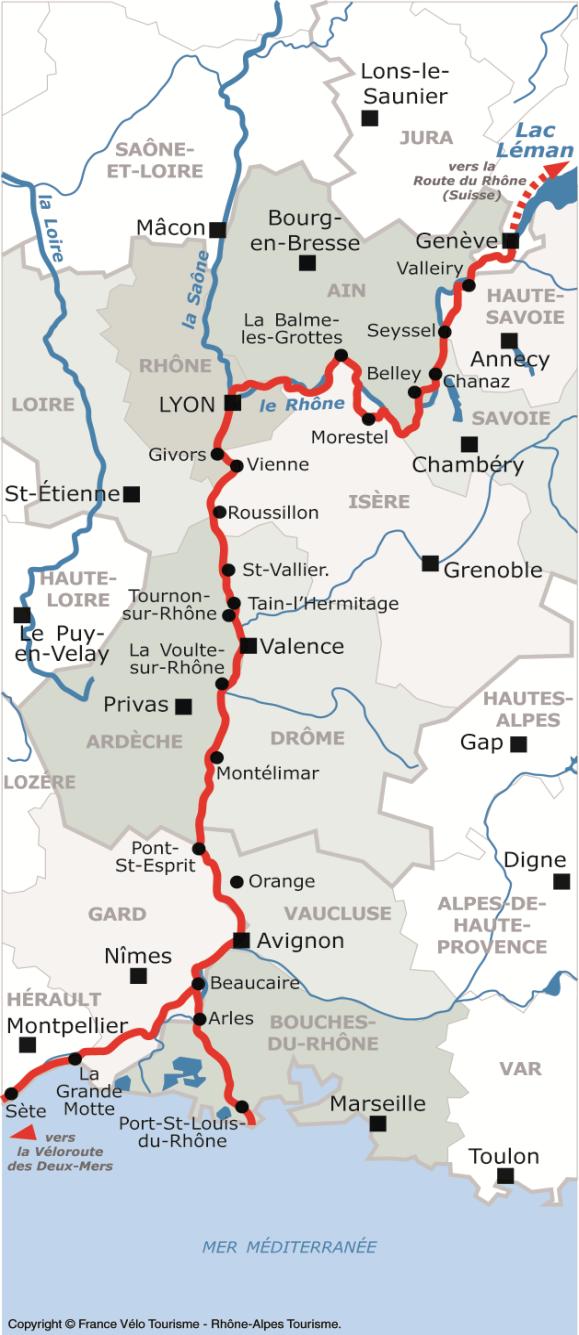 reizvolle Eyrieuxtal. Gegenüber, auf dem linken Rhône-Ufer, bei Livron, führt der Drôme- Rund-Radweg 50 km auf ebener Strecke durch das gleichnamige Tal.
