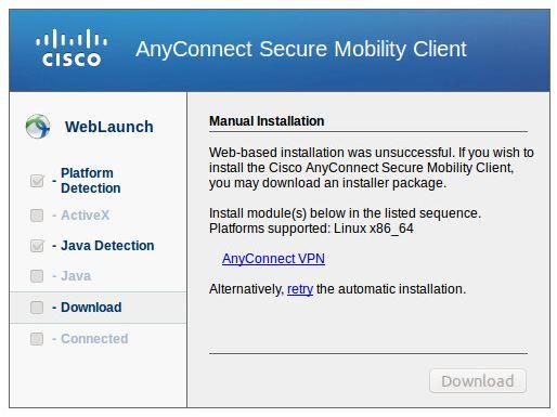 5 VPN Konfiguration für Ubuntu Es gibt zwei Möglichkeiten um VPN zu konfigurieren: 1. Cisco AnyConnect VPN (vorherige Installation von Java empfohlen) 2. Open Connect (siehe Seite 7) 1.