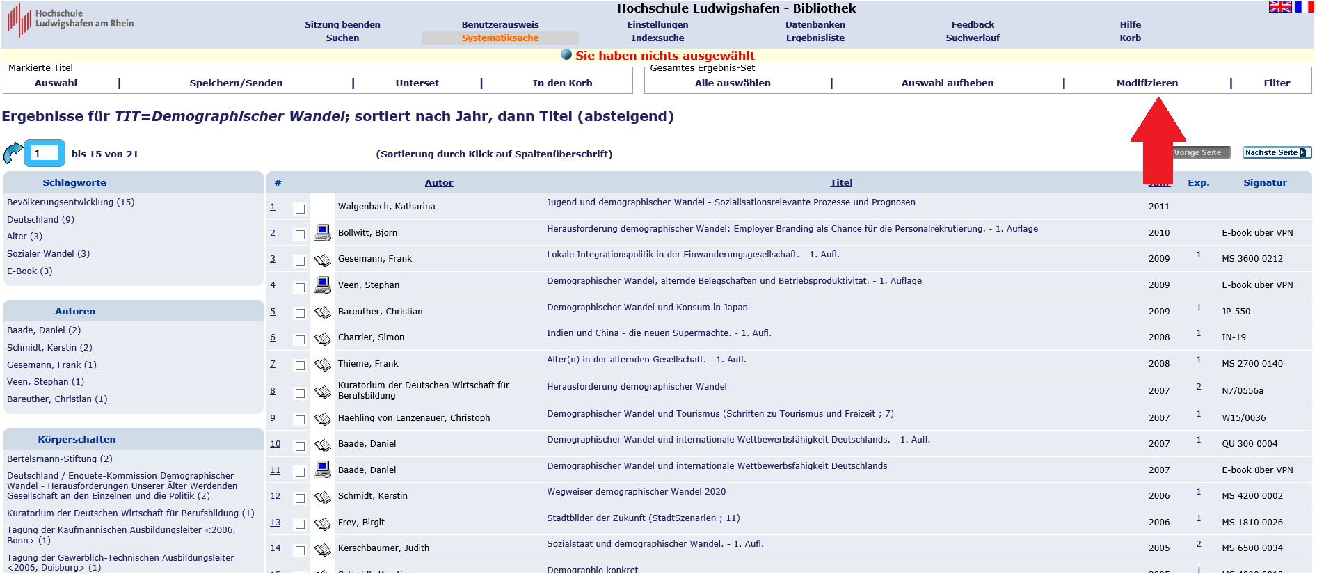 Schritt 2: Um die Ergebnisse nun auf Studienarbeiten zu beschränken, muss die Suche nun weiter modifiziert werden.