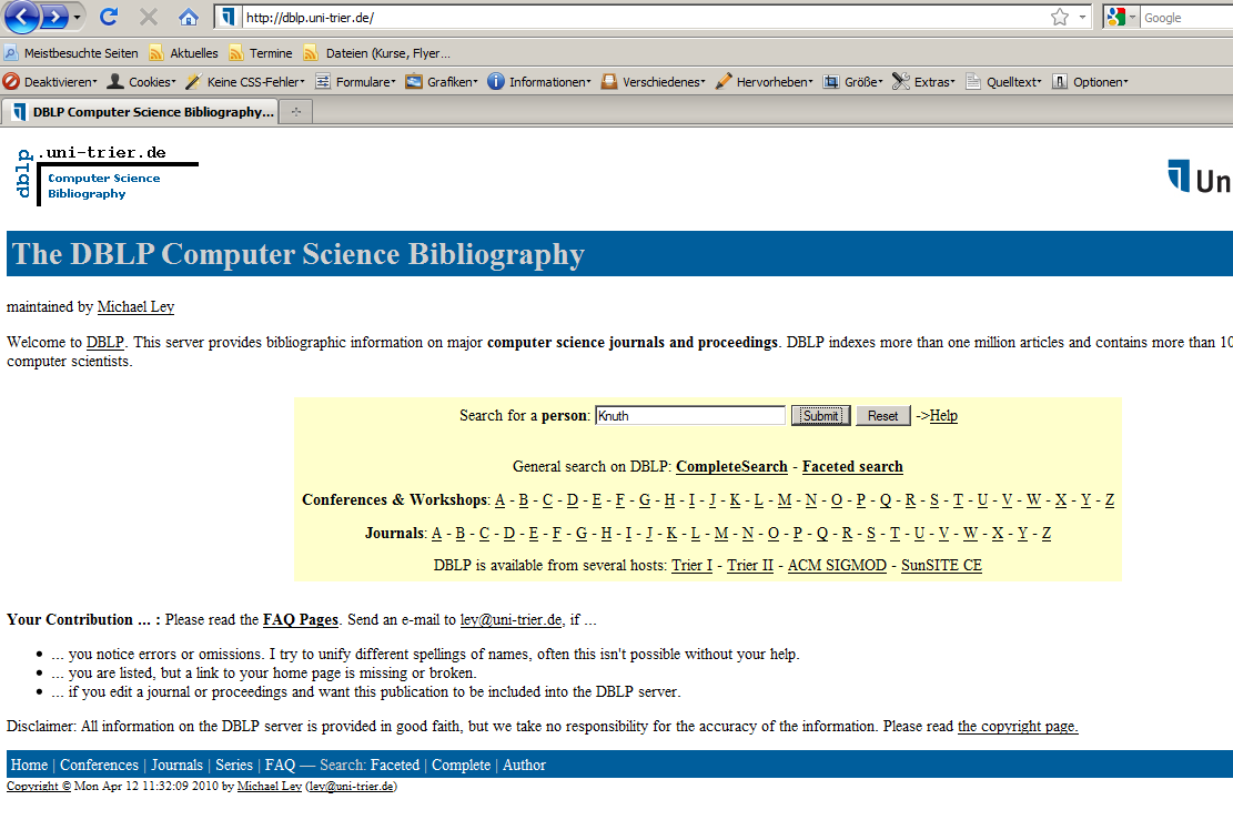 Beispiel: The DBLP Computer Science Bibliography