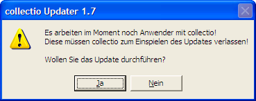 Um das Update Ihrer Dateien durchzuführen, klicken Sie auf Installieren. Das folgende Fenster bestätigen Sie bitte mit OK. Eventuell erscheint folgender Hinweis.