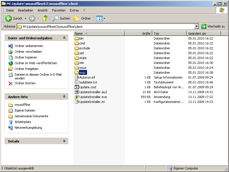Kapitel 1 Haken bei: Windows XP Service-Packs ausschließen Download-Verzeichnisse bereinigen Starten Sie den Download. 1.3.