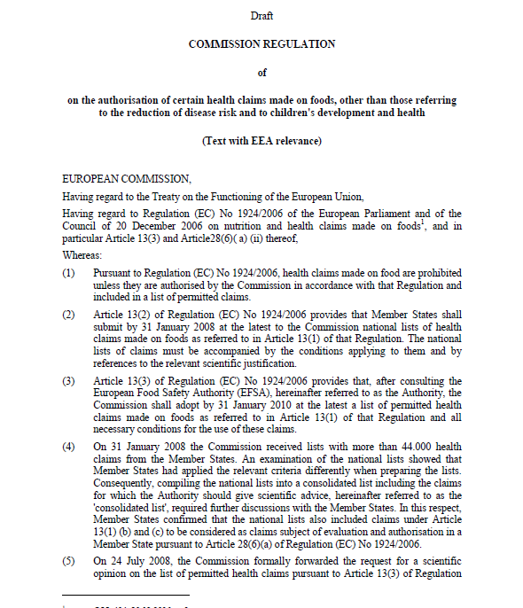 Artikel 13-Liste Details: Anwendung auf insufficient claims und Probiotika ohne ausreichende Charakterisierung, nicht auf von der EFSA als nicht