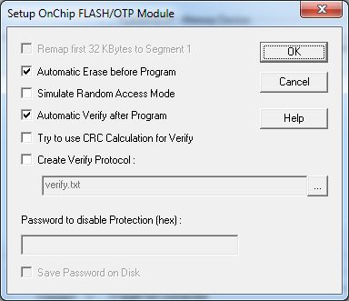 f. Unter Device Setup die beiden Punkte Automatic Erase before Program und Automatic Verify