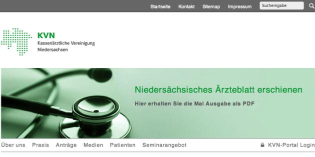 2 Anmeldung mit KVN-PINCard Rufen Sie die Webseite www.kvn.de auf und klicken Sie oben recht auf KVN-Portal Login.