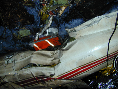 linke Tragfläche und Fahrwerk Alle Teile des Flugzeugs wurden, soweit sie nicht verbrannt waren, an der Unfallstelle gefunden. Die vorgefundenen Beschädigungen waren aufprallbedingt.