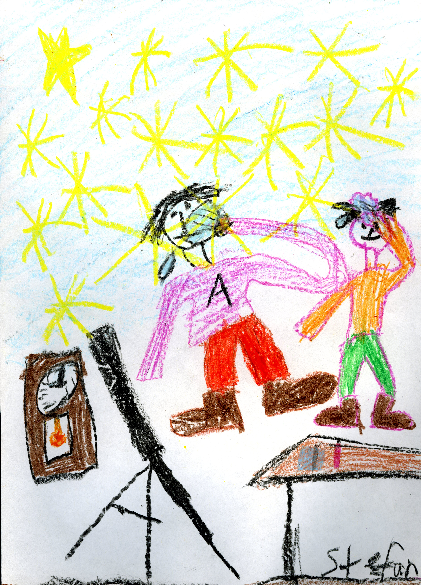 Anhang C: Ein Kind malt die Beobachtungstechnik des Bonner Astronomen Argelander zur Erstellung der Bonner Durchmusterung.