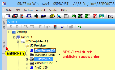 Kapitel 2 S5 für Windows Grundlagen Seite 2-59 Bei S5 für Windows muss die Online Verbindung zur SPS angelegt sein (z.b. Netzwerk im Fenster Online-Baumstruktur ).