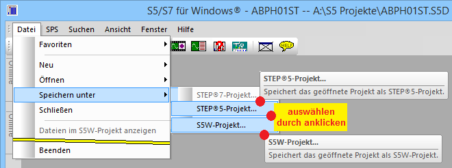 Seite 2-66 S5 für Windows Grundlagen Kapitel 2 Außerdem können Projekte mithilfe von Dateien, die zu S5W bzw. STEP 5 Projekten gehören, geöffnet werden. S5W-Projekt via... Wird der Befehl S5-Datei.