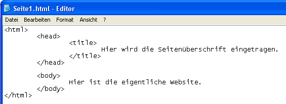 Grundaufbau einer Webseite Ihr Auftrag ist es, eine Webseite zu erstellen. Hierfür sind HTML-Kenntnisse eine unabdingbare Voraussetzung.