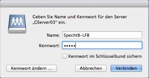 4. Anmeldung am GSERVER03 über AFP Unter Macintosh OS X klicken Sie auf Gehe zu.