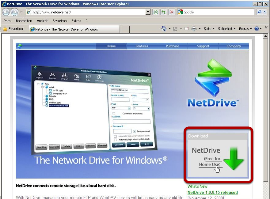 NetDrive herunterladen Kilcken Sie auf den Downloadlink um NetDrive