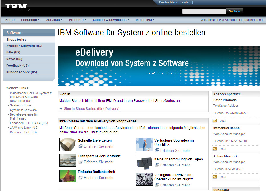 IBM ID und Shopz Zugang im Überblick Überblick ibm.com/software/de/websolutions/ Sie haben noch keine IBM ID und keinen ShopzSeries Zugang... folgende Schritte sind notwendig 1.