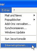 2 Internet Explorer 6 auf Windows XP 1. Klicken Sie in der Menüleiste auf die Rubrik Extras. 2. Gehen Sie in das Menü Internetoptionen... 3.
