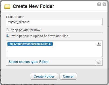 Klicken Sie auf Create a Folder (1), um Ihren ersten Ordner in Box.net zu erstellen. 2 Ordner erstellen und freigeben Unter Folder Name (1) geben Sie die Bezeichnung für den neuen Ordner ein, z.b. den Namen eines Projekts oder Ihr nachname_vorname.